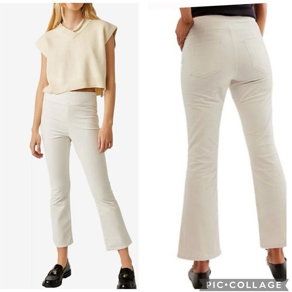 NWT Free People In My Feelings Crop Boot Cut Off White Velvet Pant Size: L